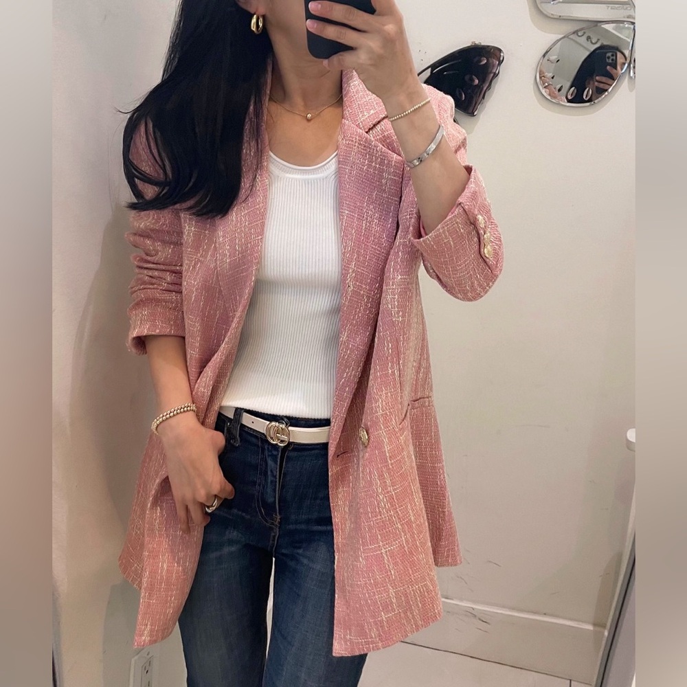 Gold Button Oversized Tweed Jacket - image 3